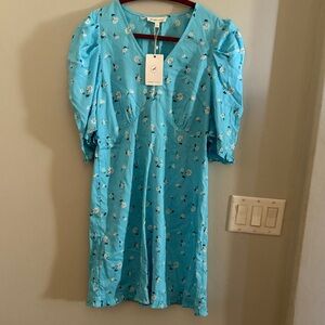 NWT Sky Blue Floral Print Midi Dress Womens Size Medium Summer Casual Sundress